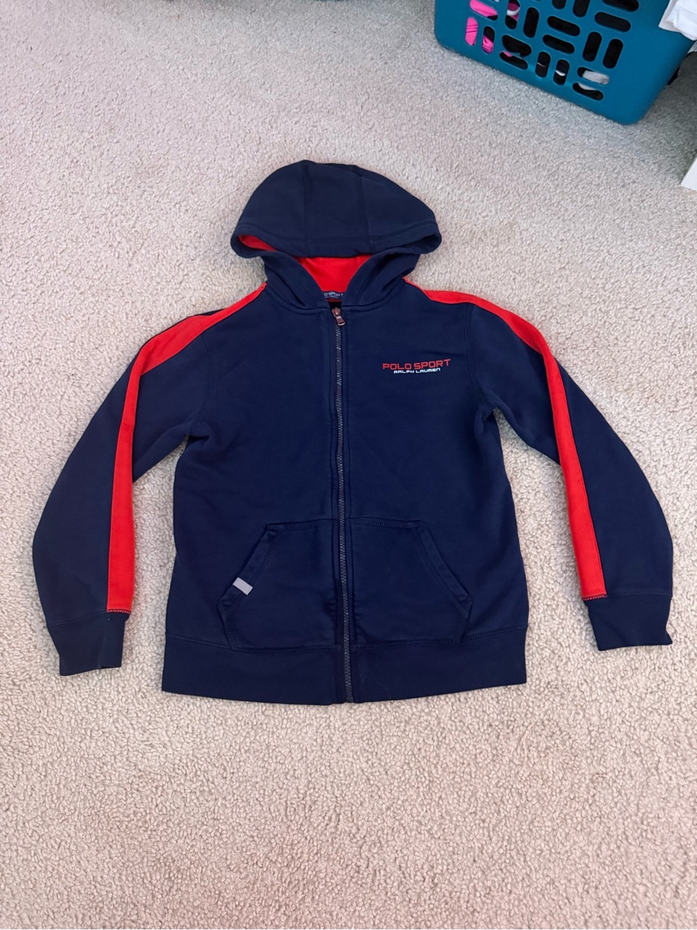 Ralph Lauren Polo Sport Navy Hooded Zip-Up with Red Sleeve Stripes - Kids